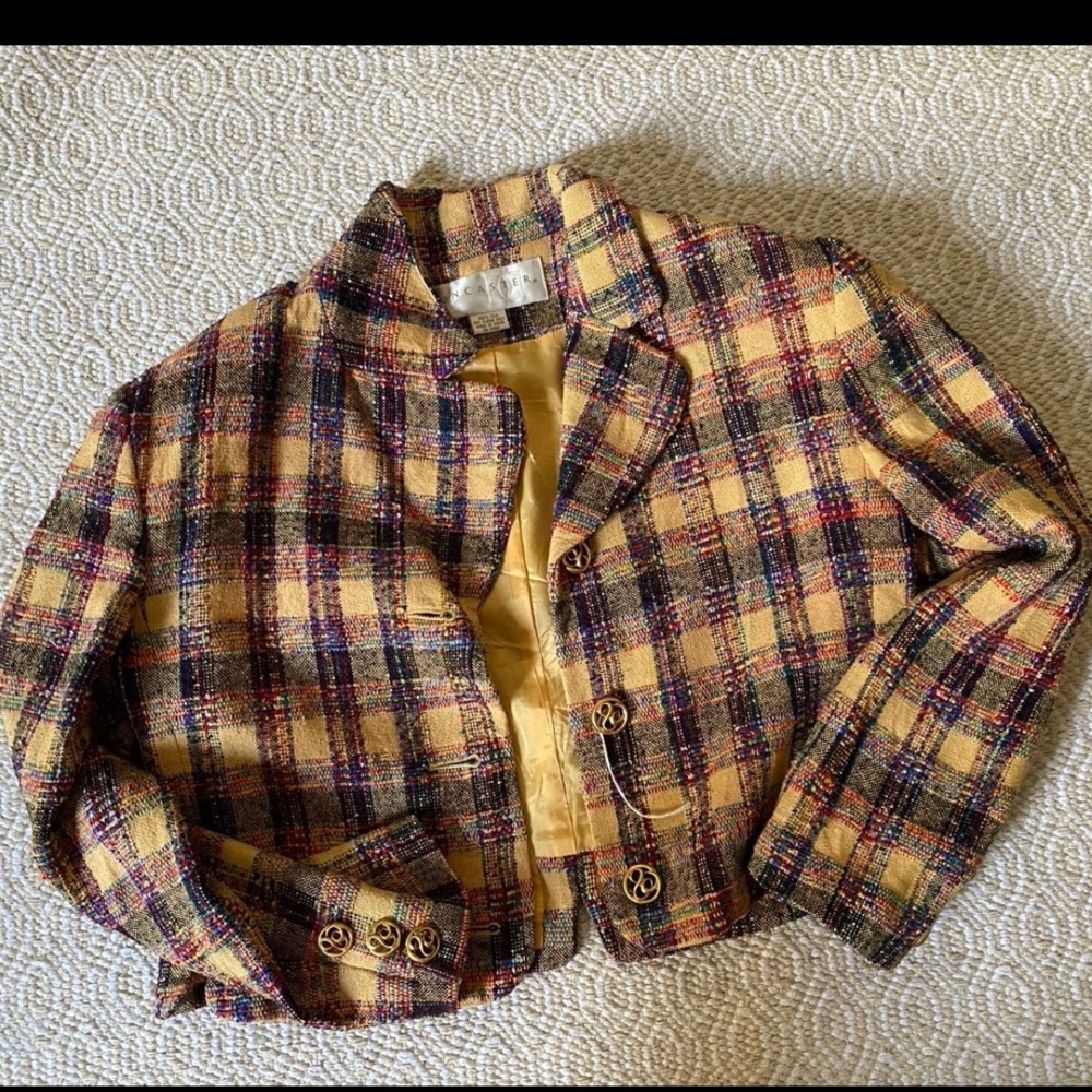 Vintage Plaid Cropped Blazer